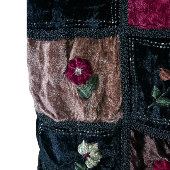 Vintage Y2K Velvet & Jacquard Embroidered Patchwork Vest New Age Witchy Floral - Picture 6 of 13
